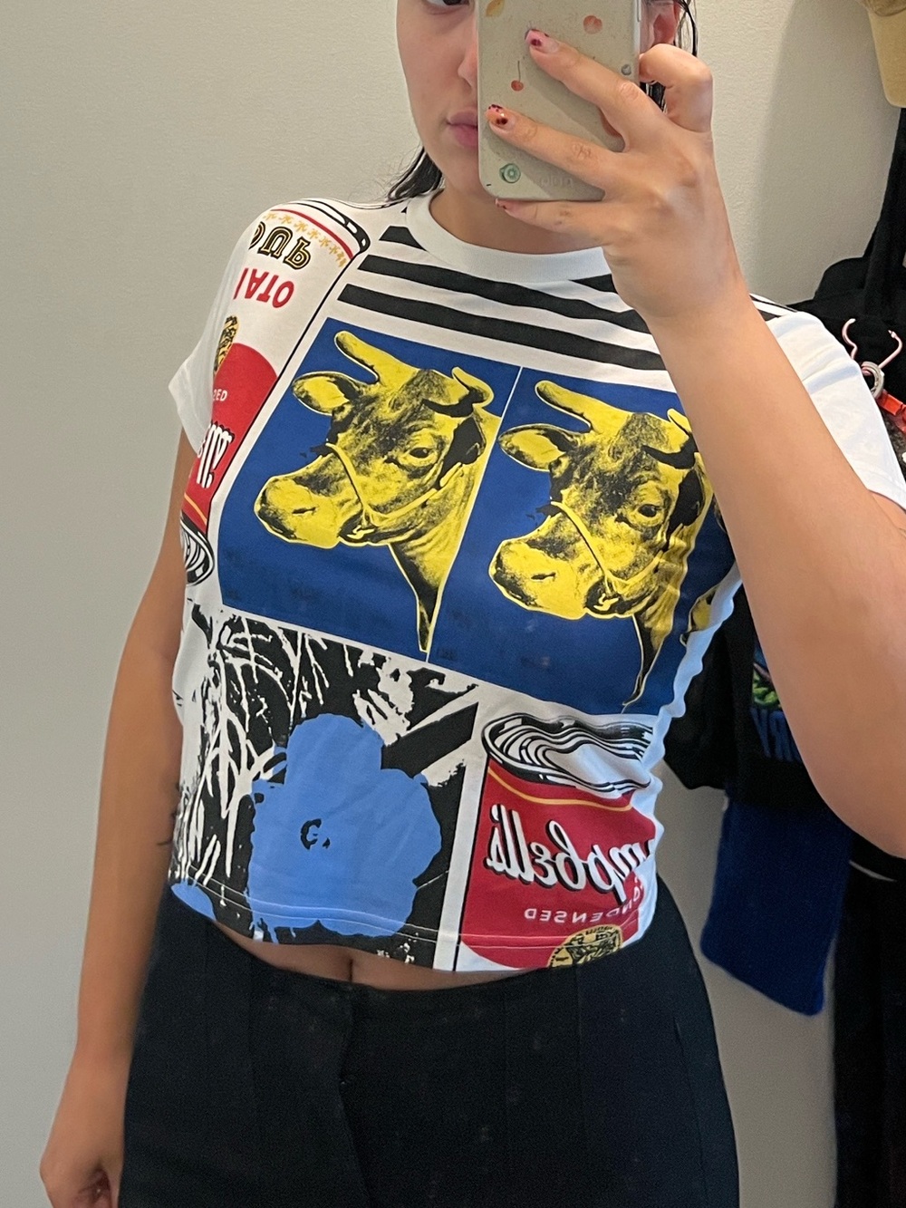 UNIQLO X ANDY WARHOL Graphic Baby Tee - White with Blue & Yellow Print